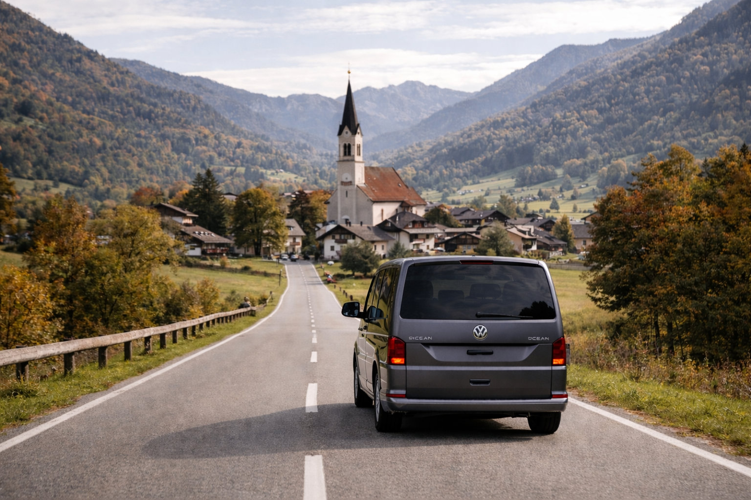 Dunkelgrauer Multivan auf Landstraße – Mobiler Optiker für Hausbesuche